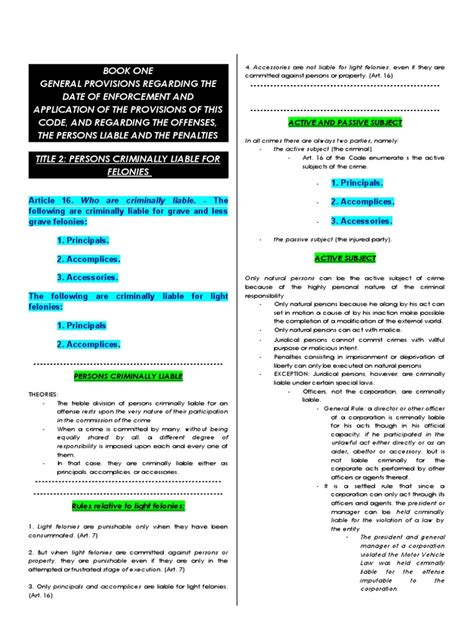 Title 2 – Persons Criminally Liable for Felonies, Book One, .